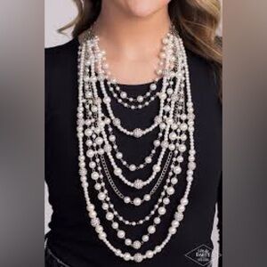 Paparazzi Zi Collection LeCricia Silvertone and Faux Pearl Statement Necklace